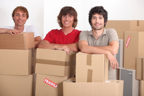 Packed boxes and furniture ready for a Canary Wharf van move
