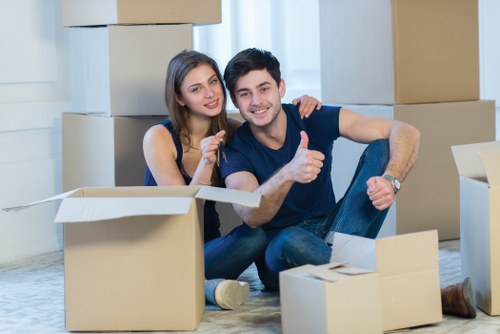 Office relocation materials and packed cartons in Canary Wharf
